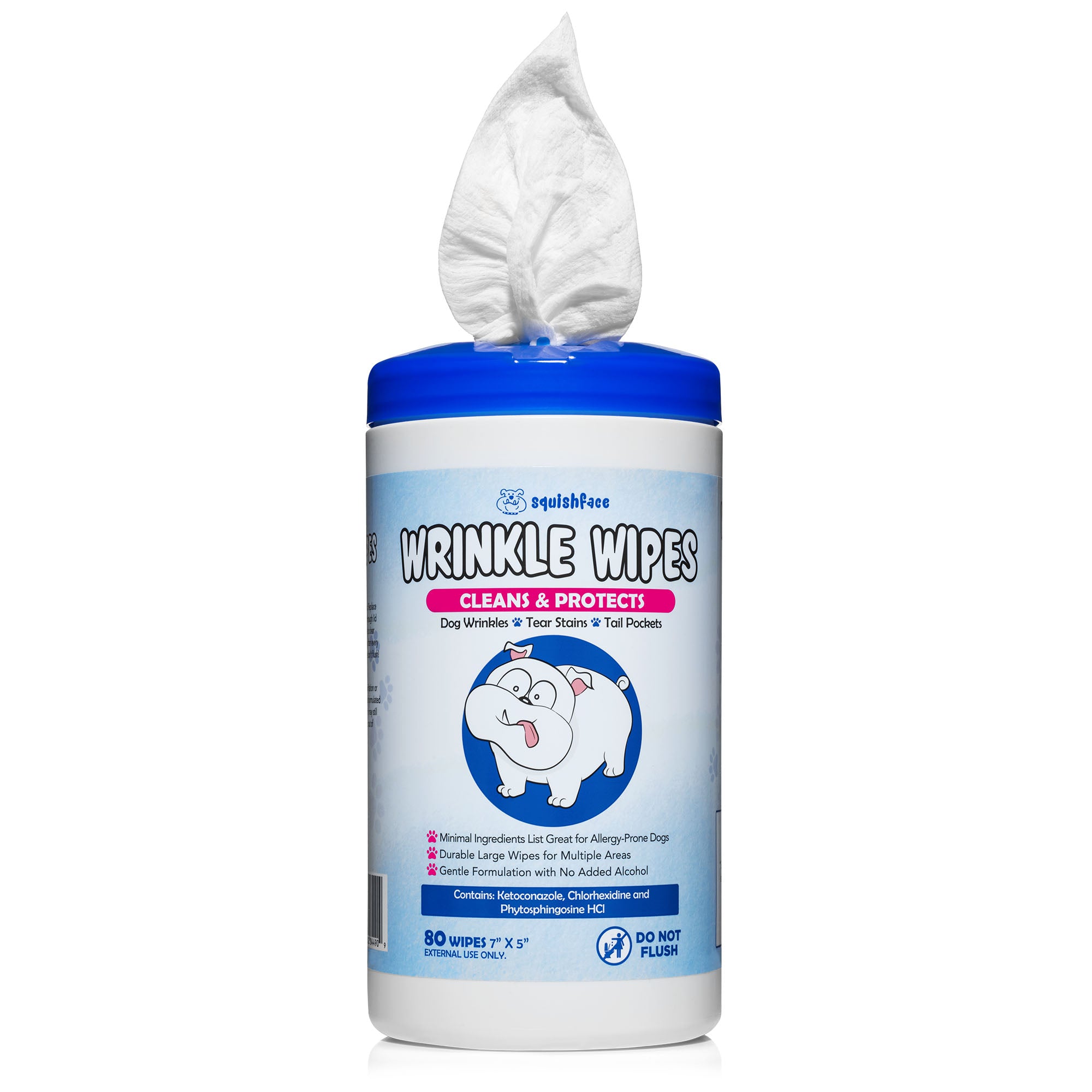 squishface dog wrinkle wipes with chlorhexidine, ketoconazole and phytosphingosine