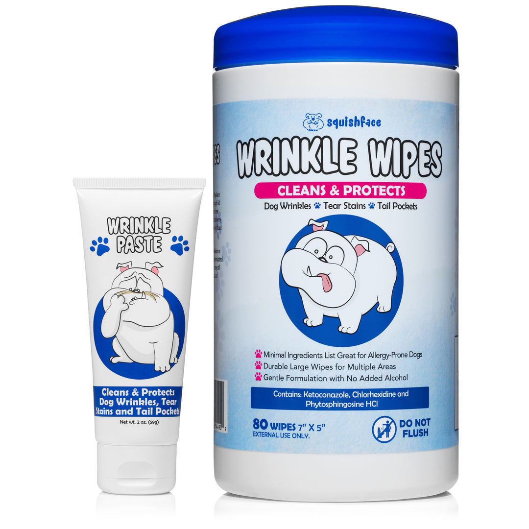 Wrinkle Paste and Wrinkle Wipe Bundle Fights Yeast, Fungus and Bacteria for Sensitive Skin Dogs