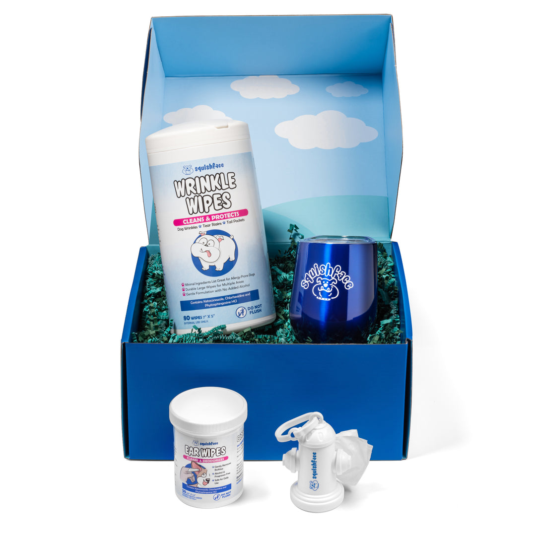 squishface gift set with ear wipes for all breeds