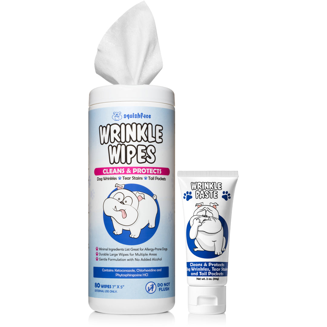 Wrinkle Wipes & Paste Bundle - Best Selling Duo Cleans & Protects Dog Wrinkles, Tear Stains and Tail Pockets!