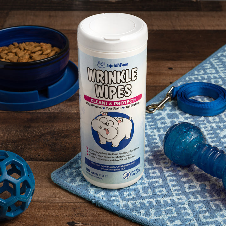 canister of squishface dog wrinkle wipes