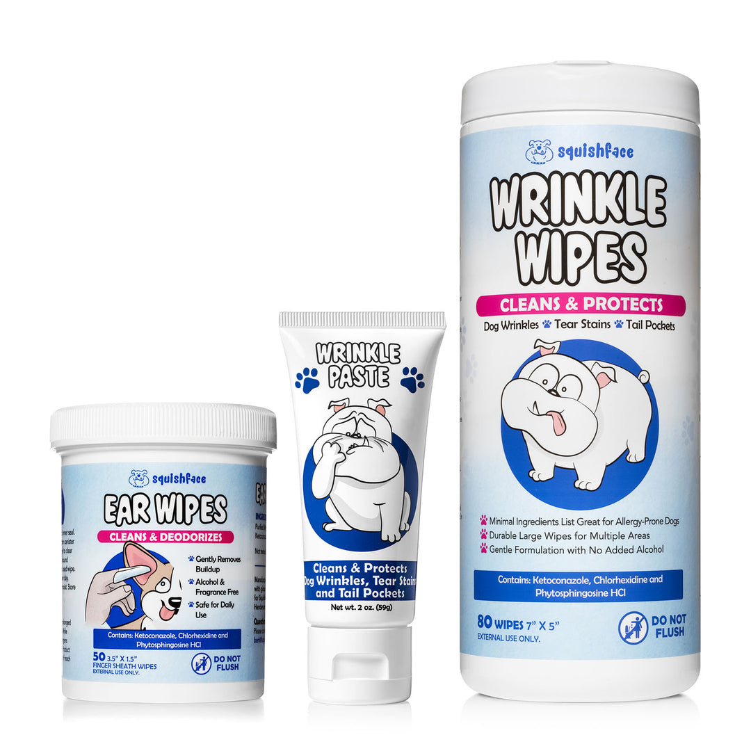 wrinkle paste, wrinkle wipes and ear wipes bundle for wrinkly breed