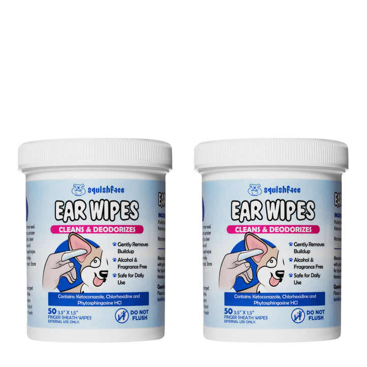 Squishface Ear Wipes - Dog Ear Cleaner Finger Wipes for Itchiness & Odor Control