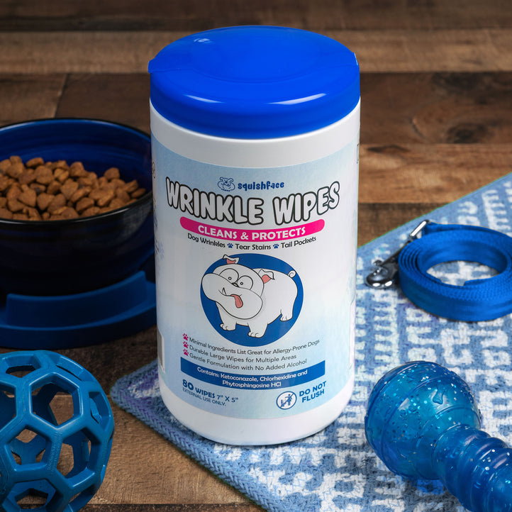 canister of squishface dog wrinkle wipes