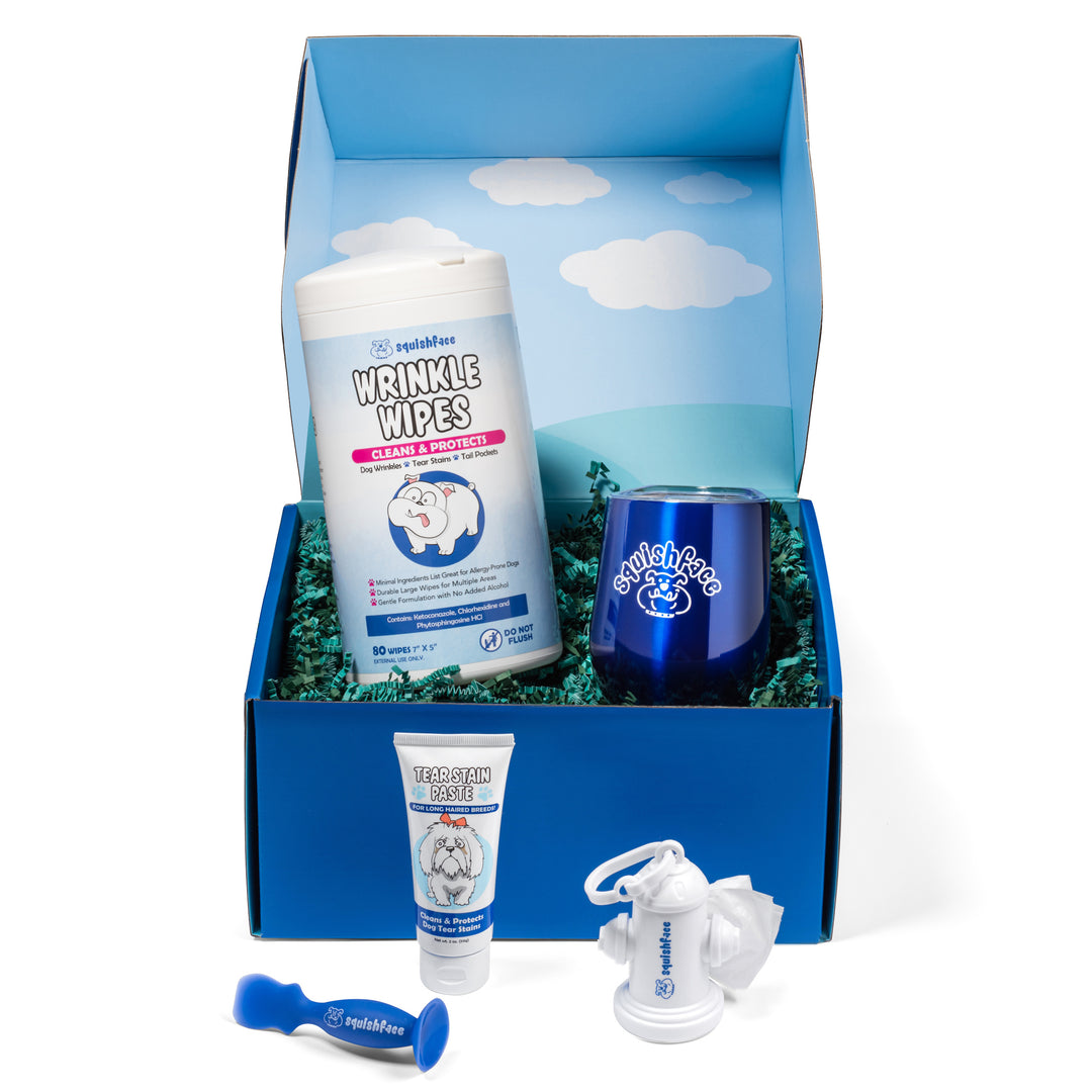 squishface gift set with tear stain paste for long haired breeds