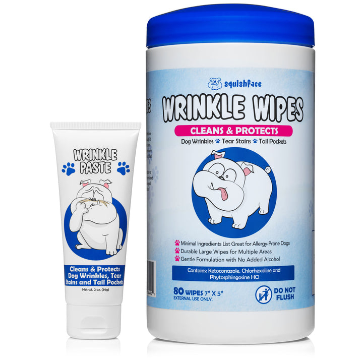 Wrinkle Paste and Wrinkle Wipe Bundle Fights Yeast, Fungus and Bacteria for Sensitive Skin Dogs