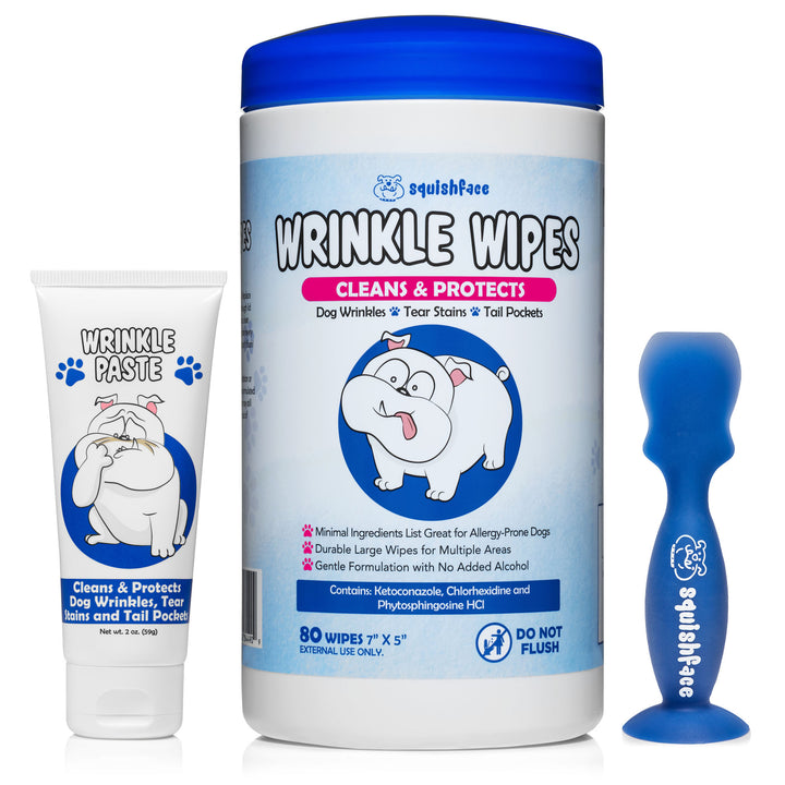 Wrinkle Paste, Wrinkle Wipes and Applicator Bundle for Wrinkly Dogs with Sensitive Skin