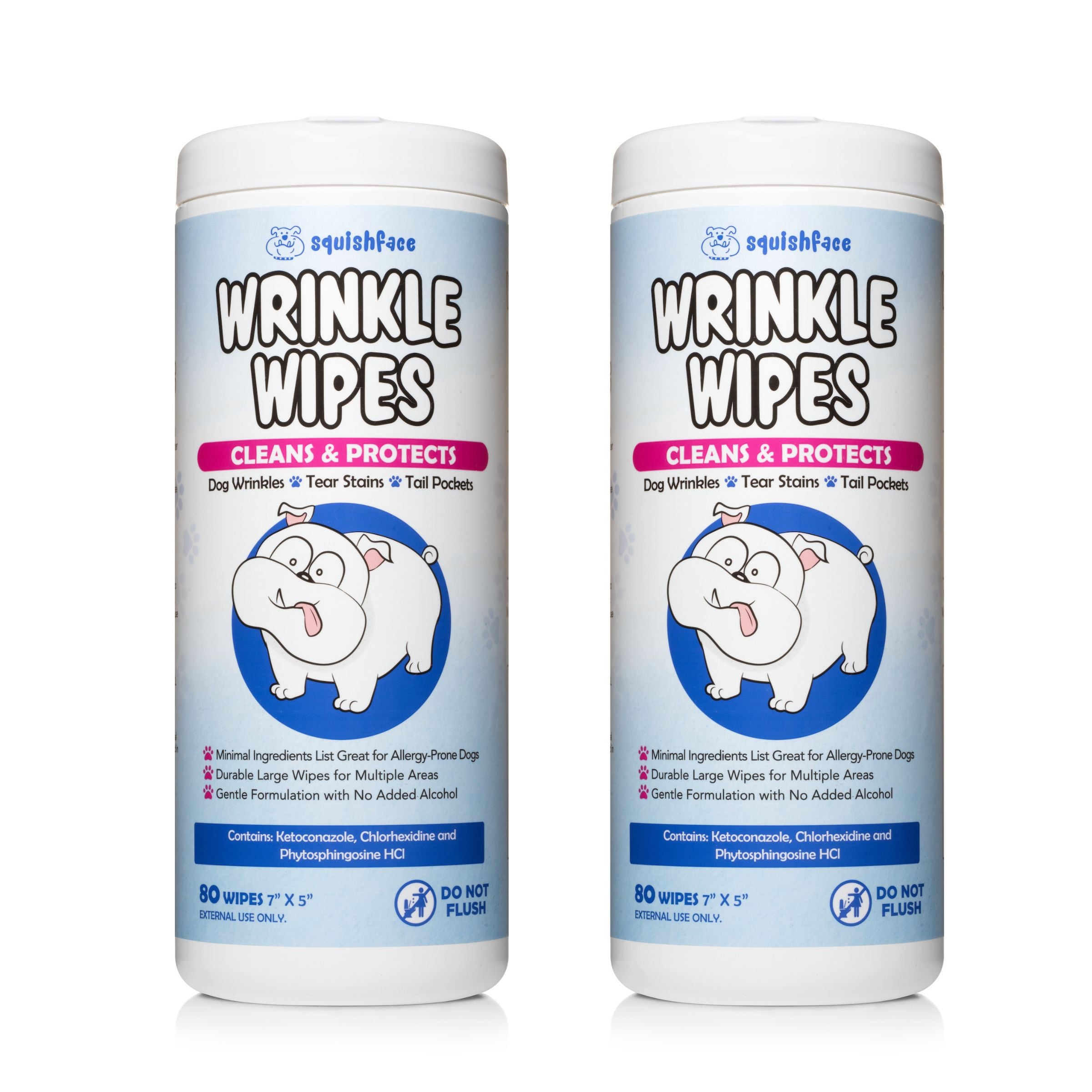 2 Pack Squishface Wrinkle Wipes Dog Tear Stain Remover Squishface