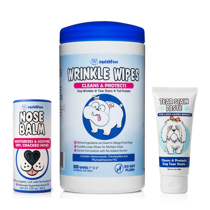 Squishface Bundle for Long Haired Breeds with Tear Stain Paste, Nose Balm and Wrinkle Wipes