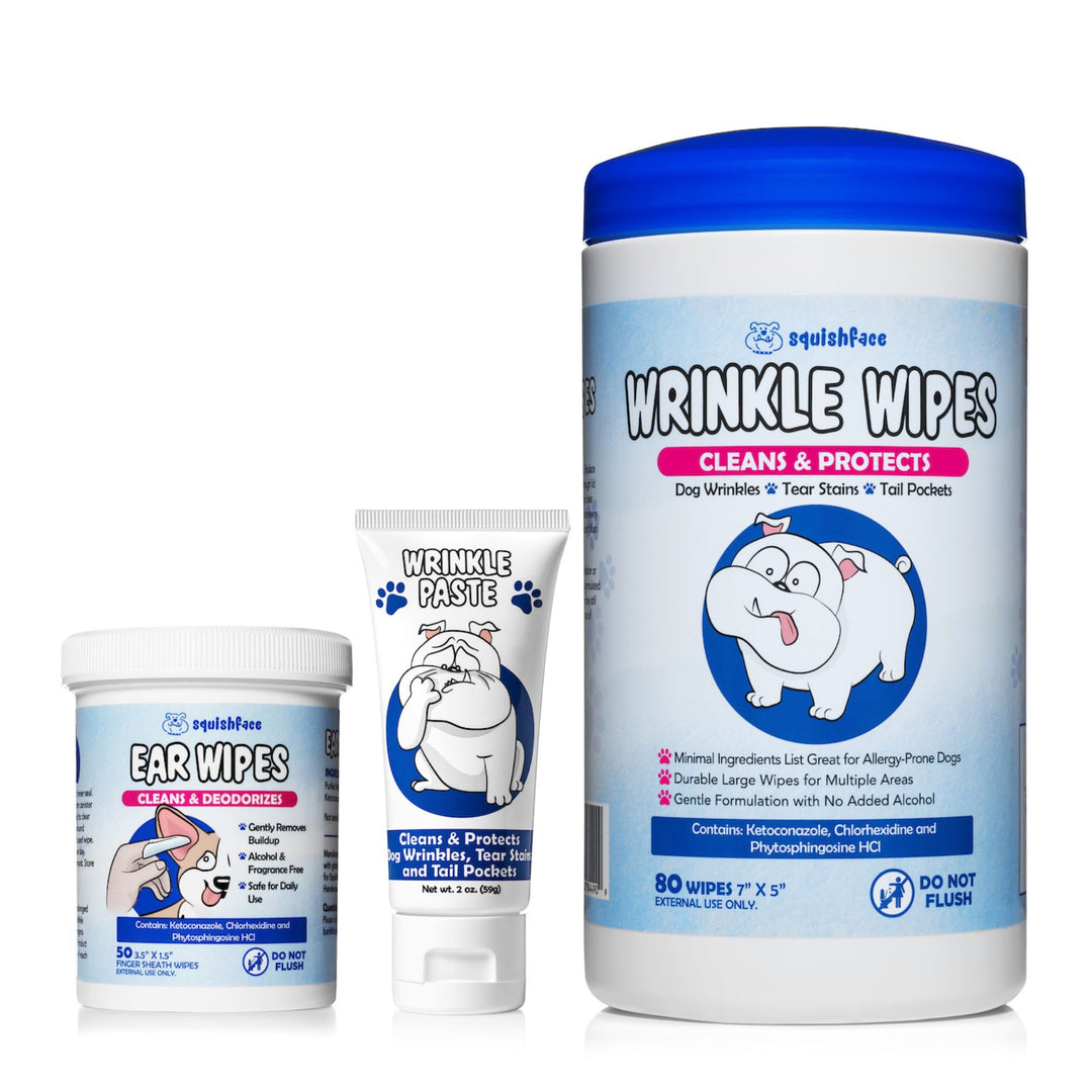 wrinkle paste, wrinkle wipes and ear wipes bundle for wrinkly breed