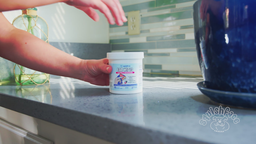 Squishface Ear Wipes - Dog Ear Cleaner Finger Wipes for Itchiness & Odor Control