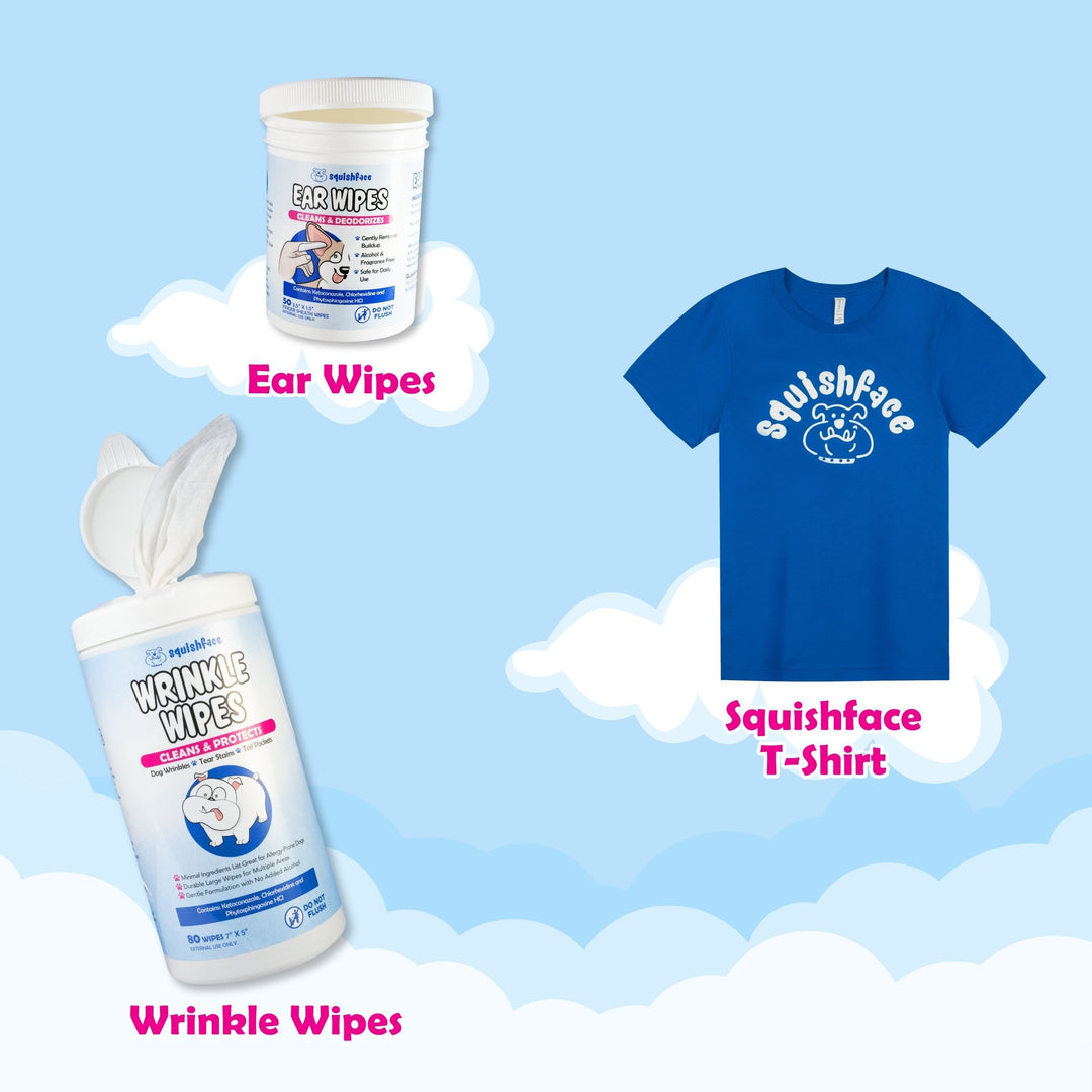 Squishface ear wipes and tshirt gift set