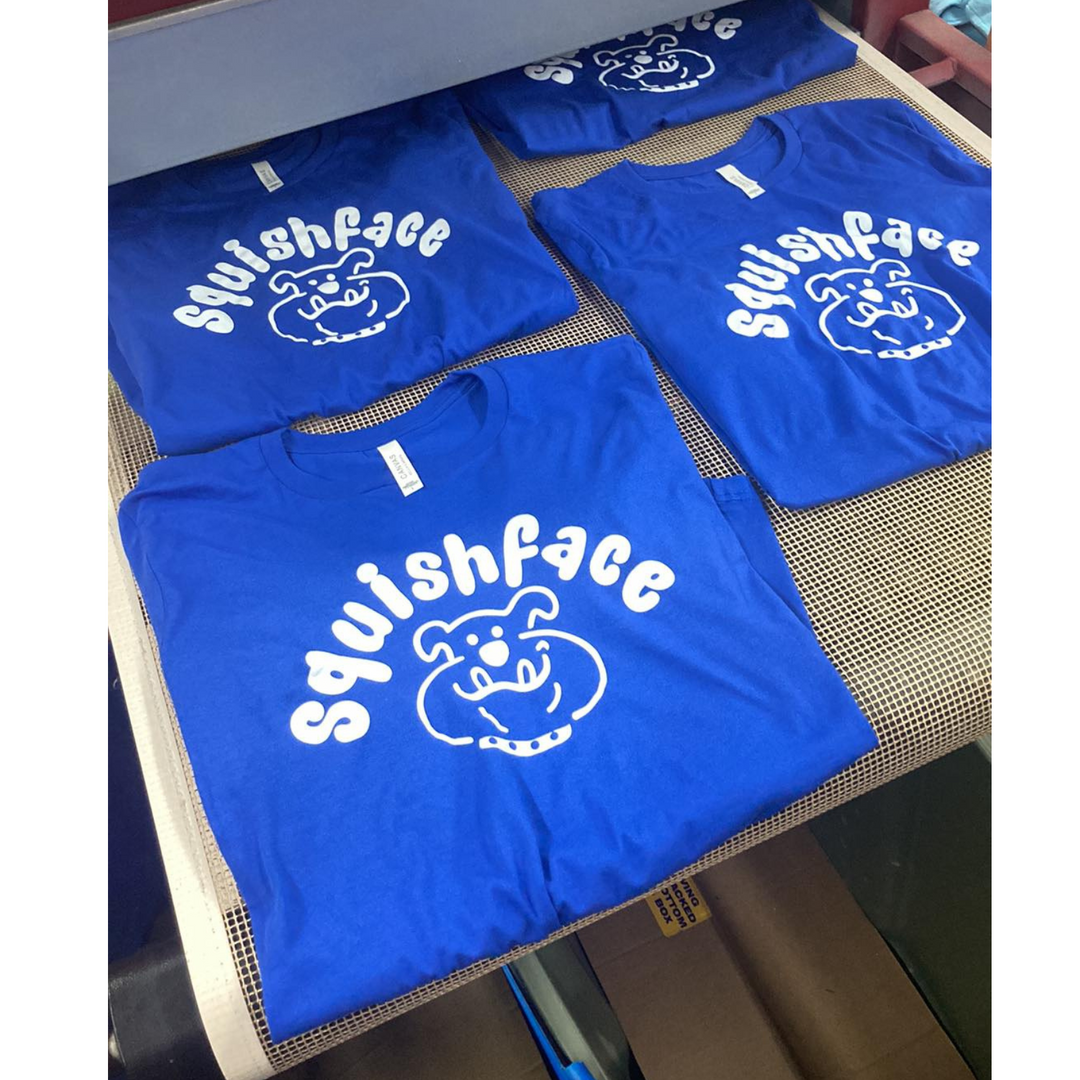 squishface limited edition tshirt in printing process